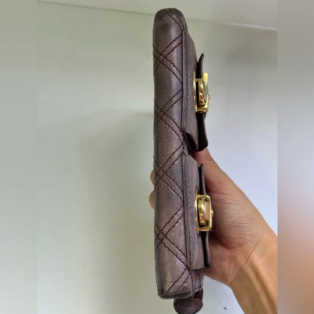 Marc Jacobs Quilted Leather Wallet Purse Cardholder Clutch Bag in Purple - Y2K